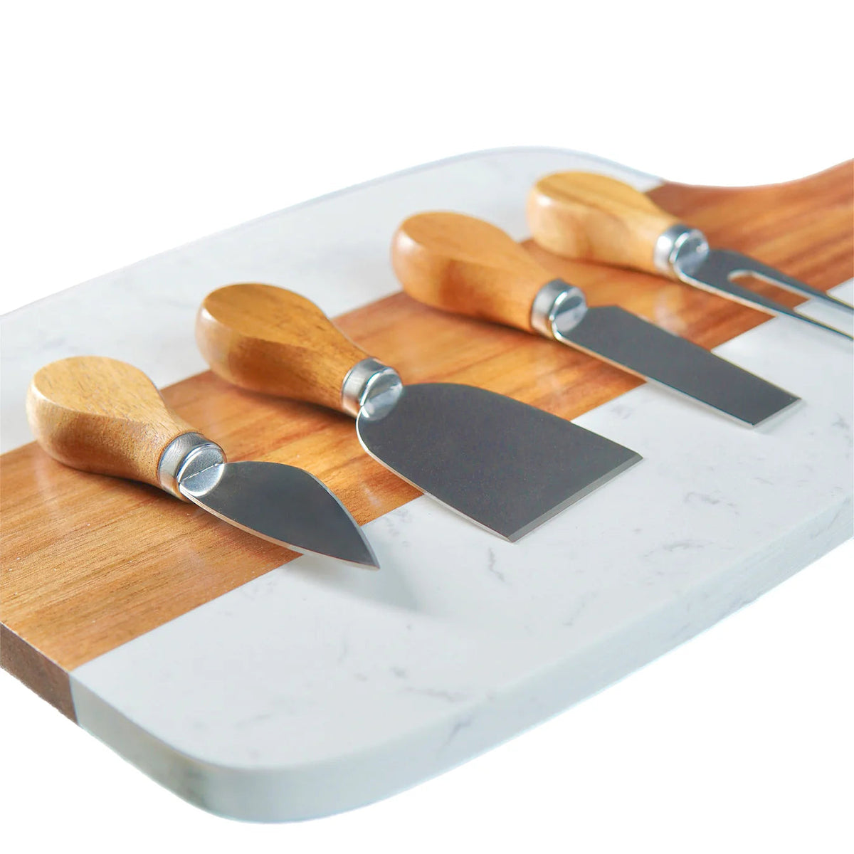 Marble & Acacia Serving Board – 5 Piece Custom Engraved Set image 1