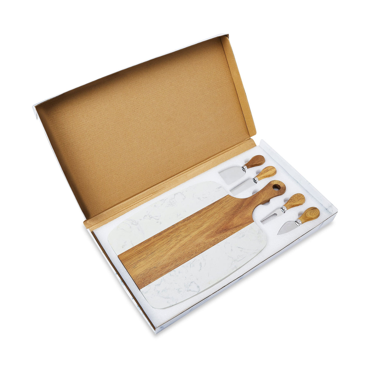 Marble & Acacia Serving Board – 5 Piece Custom Engraved Set image 3