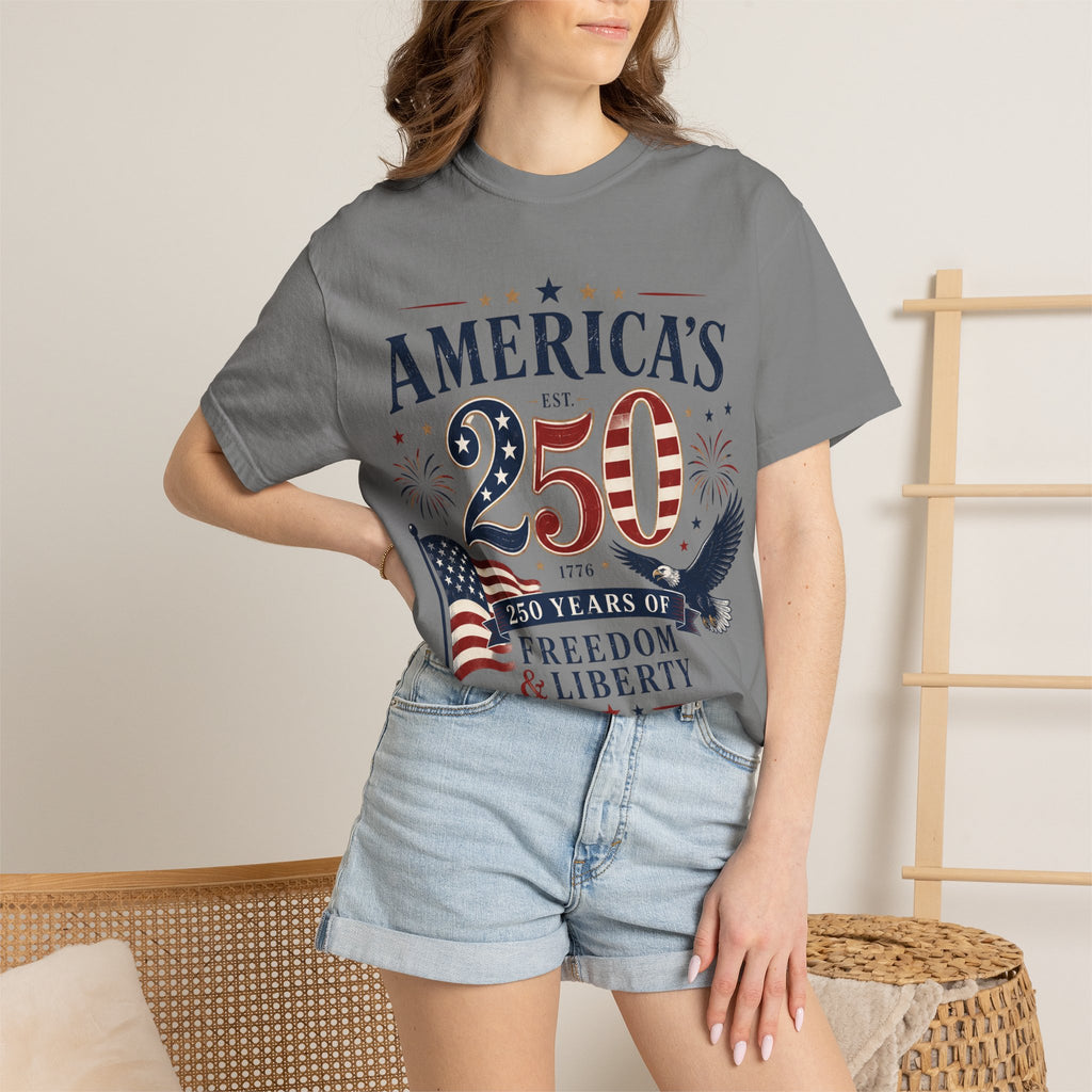 America's 250th Anniversary T-Shirt — '250 Years of Freedom & Liberty' Patriotic Tee