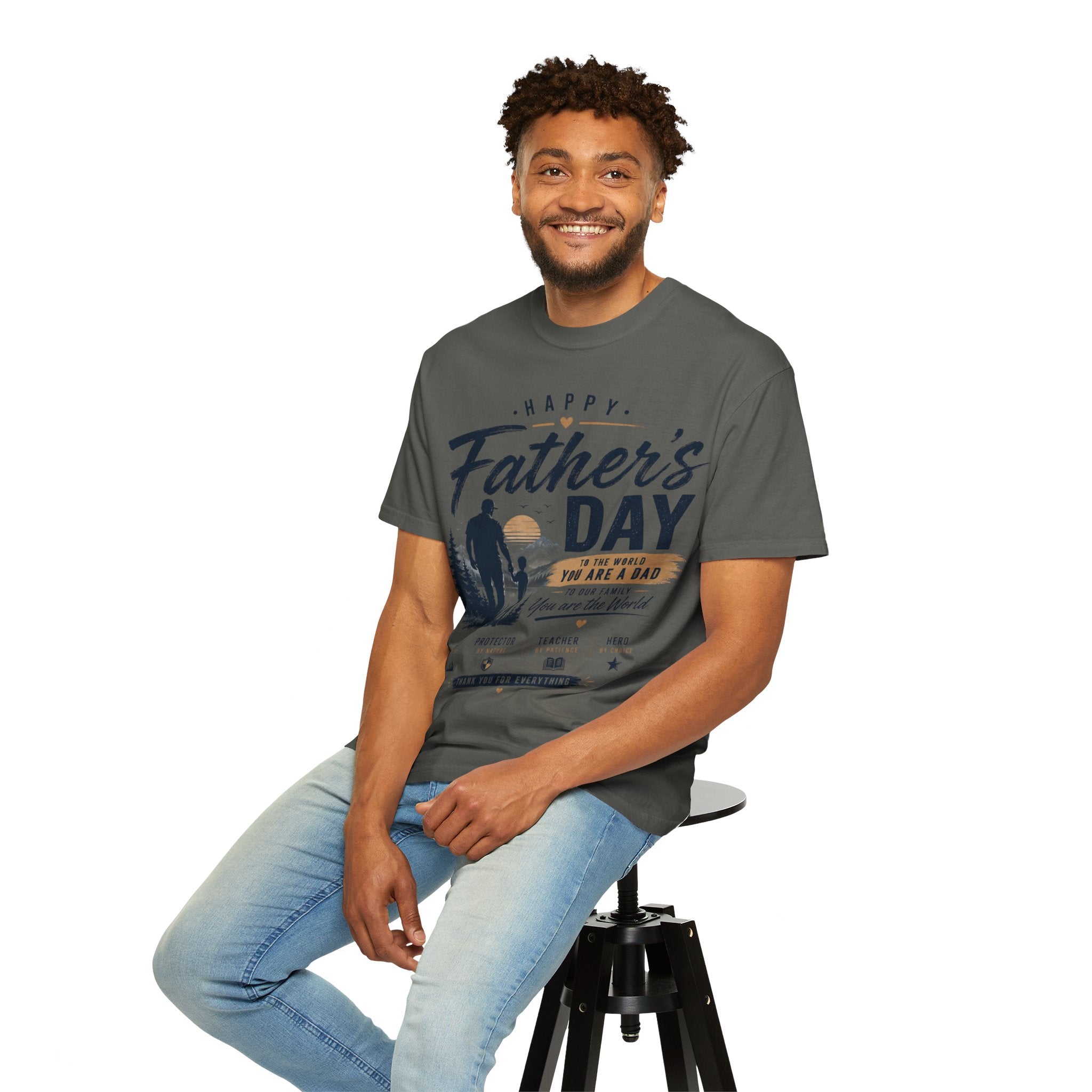 Father's Day T-Shirt — "Happy Father's Day, You Are A Dad, You Are The World" Vintage Dad Tee