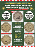 Promotional poster for Lower Frederick Township Giving Tree Holiday Fundraiser with ornaments and purchase information.