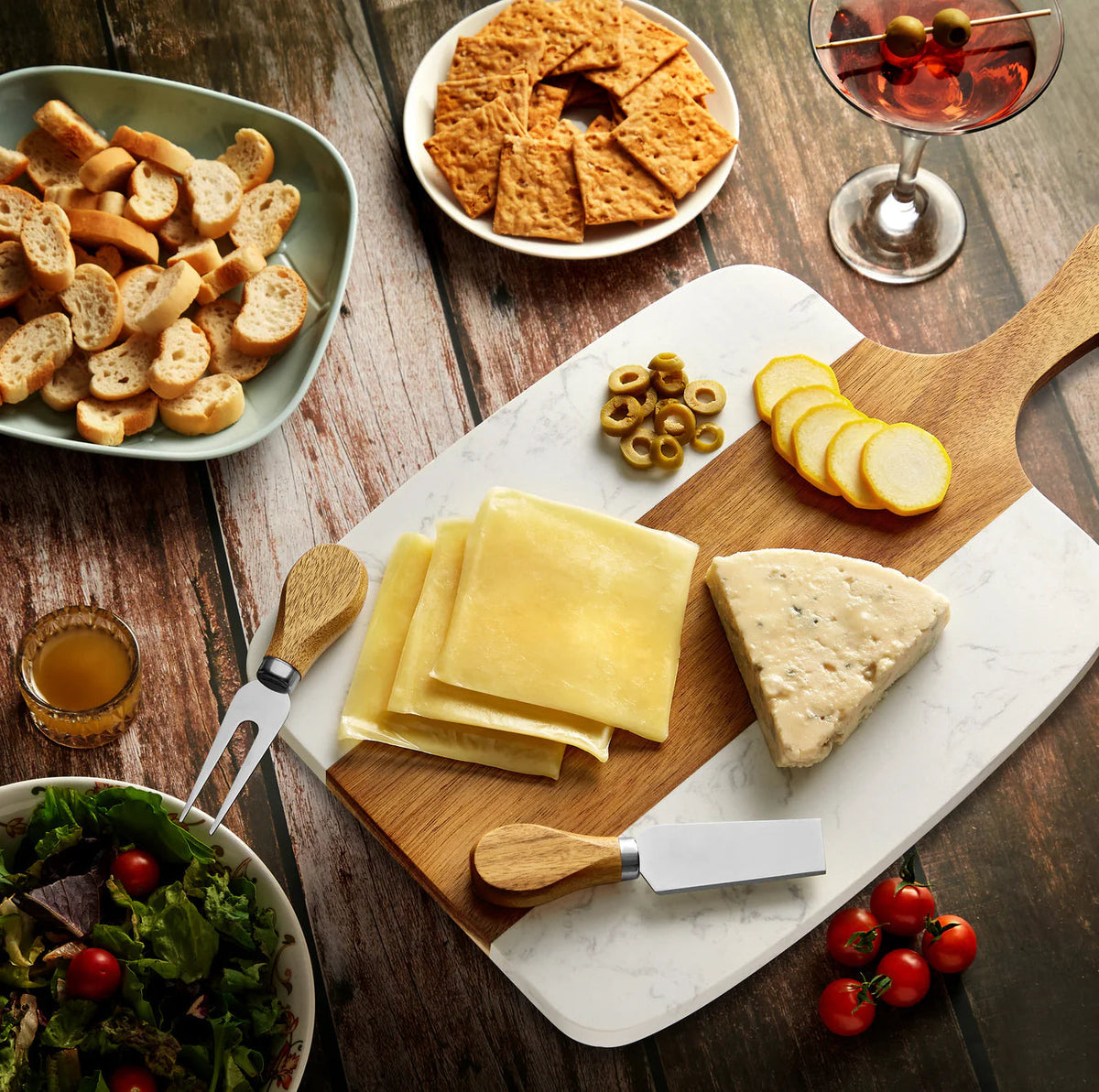 Marble & Acacia Serving Board – 5 Piece Custom Engraved Set image 4